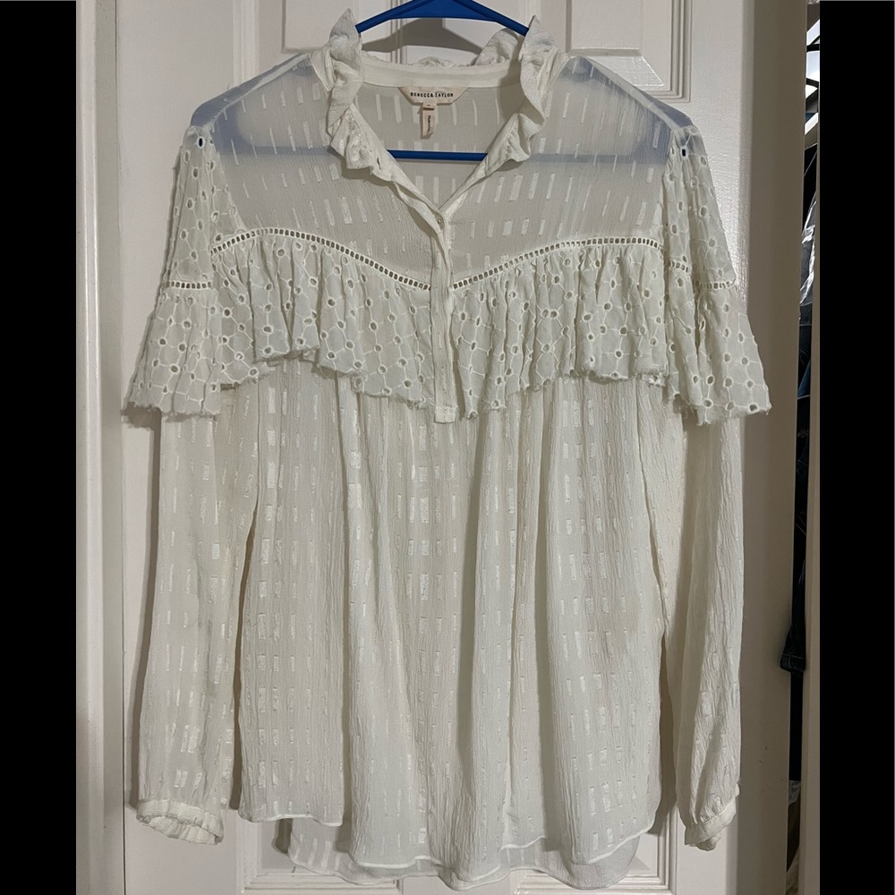 Rebecca Taylor poppy eyelet ruffle silk blouse - Picture 6 of 11
